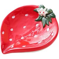 Porte-savon en céramique en forme de fraise, à drainage automatique, décoratif - rouge
