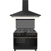 SOLTHERMIC COMBO PACK COCINA GAS F9LT50G2 PORTABOMBONA NEGRA RÚSTICA + CAMPANA DECORATIVA H90PR