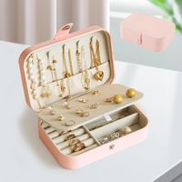 Petite boîte à bijoux de voyage en cuir synthétique, organisateur de bijoux pour femme - Porte-bijoux portable pour boucles d'oreilles, bagues, colliers, bracelets