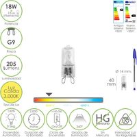 Halogenlampe G-9. 18 W. 205 Lumen. Warmes Licht (3.000º K)