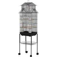 Jaula para Pájaros con Ruedas Comederos Perchas Columpio Bandeja Extraíble 50,5x41x163 cm Negro