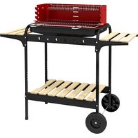 Barbecue Ă Carbonella 3 Ripiani Metallo Legno Griglia Regolabile 103x47x95 cm Rouge