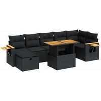 Salon de jardin 5 pcs avec coussins noir résine tressée