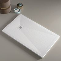 Mineralguss-Duschwanne extra flach ONDA Schieferoptik WEIß 70x130 cm Auslaufschutz in Farbe
