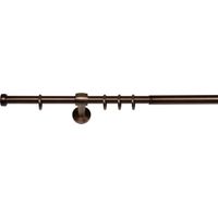 ondeco Gardinenstange ausziehbar 1-lauf, Vorhangstange Fenster Wand-Deckenmontage, Endstück Cap Komplettgarnitur Teleskopstange 16/19 mm mit Ringen - Bronziert - 120-210 cm