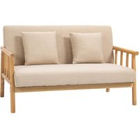 2 Sitzer Sofa Couch 2 Lendenkissen gepolstert Holzrahmen Leinenoptik Doppelsofa kleine Räume Beige
