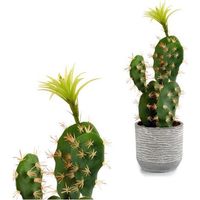 Planta de plastico chumbera flor blanca 46 cm Verde