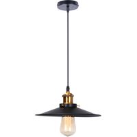 Rétro Lustre Suspension Industrielle 26cm Plaofnnier Fer Abat-jour en Métal Noir 1PCS