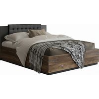 Cama Felelie 104, Roble Flagstaf oscuro + Plata, Doble, 140x200, Aglomerado laminado, Somieres, 146x205x90cm