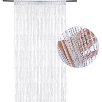 Rideau de séparation élégant à pompons, rideau de séparation pour porte et fenêtre, blanc (91x200cm)
