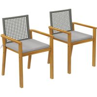 Juego de 2 sillas de jardĂn apilables de madera natural – Cojines – Reposabrazos y respaldo desmontables – 59 x 55 x 86 cm