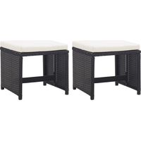 Tabourets de jardin lot de 2 avec coussins Résine tressée Noir vidaXL