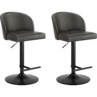Lot de 2 Tabouret de Bar Réglable en Hauteur, Revêtement en PU, Rotatif sur 360°avec Repose-Pieds