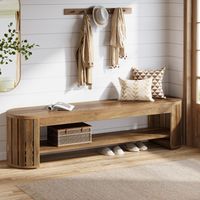 Tribesigns 63 Inch Shoe Storage Bench, Narrow 2-Tier Hallway Bench with Shelf, Rustic Wooden Entryway Seat, Adjustable Feet, for Hallway, Bedroom, Living Room, Brown