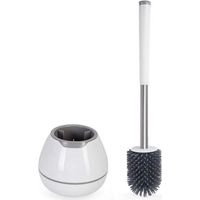 Set scopino e porta scopino per WC, spazzola per la pulizia del WC in silicone, accessori per il bagno con manico in alluminio - Bianco