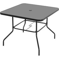 Avestar Table de Jardin Carrée 80 cm avec Trou pour Parasol, Table de Jardin Extérieure en Verre Trempé, Noir
