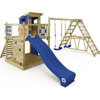 Wickey – Tour d'escalade en bois avec toboggan ondulé 220 cm – Module d'escalade et balançoire – Résistant aux intempéries – Pour enfants