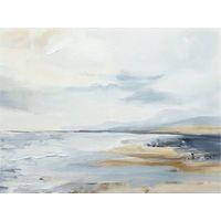 Tableau abstrait bleu blanc ocre sur toile avec effet huile - Bleu ciel et sable clair