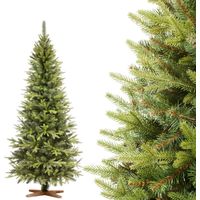 FAIRYTREES Weihnachtsbaum künstlich 180cm Nordmanntanne SLIM Premium Tannenbaum Holzständer Made in EU Christbaum künstlich mit Naturgetreue Spritzguss Elemente