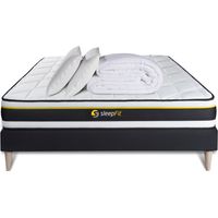 Komplettpaket - Matratze 160x200 cm + Boxspringbett mit Lattenrost (im Set) + 2 Kopfkissen + Bettdecke - Soft