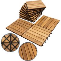 Wolketon 88 Stück Holzfliesen 6-Latten 8 qm, 30x30cm Terrassenfliesen Klickfliesen Balkonfliesen mit Drainagensystem, Wetterfest aus Akazienholz