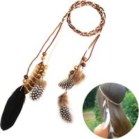 Bandeau à plumes style hippie - Coiffe tressée à plumes et pompons en cuir pour femmes, accessoires de coiffure pour festivals et carnavals
