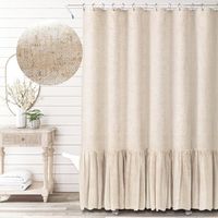Rideau de douche en lin et polyester texturé, ourlet patchwork uni, imperméable, extra long, ourlet volanté, 183 x 183 cm
