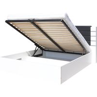 Lit king size 180 cm blanc et noir brillant avec coffre et finition simili cuir