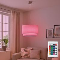 RGB LED Hängelampe Esstischleuchte rund Pendellampe beige Textil Fernbedienung Dimmer, Metall Nickel matt, 4W 470lm warmweiß, DxH 40 x 150 cm
