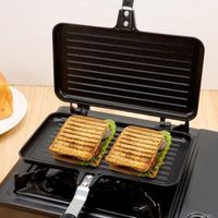 Grille-pain de camping double face : grille-pain de camping en aluminium, appareil à sandwichs, gaufrier, grille-pain pliable, grille-pain noir pour la cuisine et
