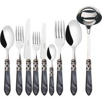 ALADDIN Ghiera Argento Anticato, Posate Set 75 Pz, Scatola Wenge,