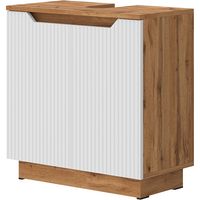Mobile sottolavabo per bagno Lotta, Rovere/bianco a strisce, 59.8 x 62.1 cm con 2 porte, Vicco