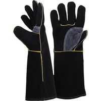 Gants anti-chaleur cuir avec coutures en kevlar – Résistance à la chaleur extrême – 14 pouces pour soudage, barbecue, cheminée