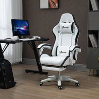 Sedia da gaming con schienale reclinabile a 135°, poggiatesta e poggiapiedi, 65L x 65P x 121-129A cm, bianca e nera