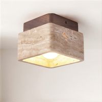 Plafonnier Intérieur 129cm, Lampe de Plafond en Pierre Jaune, Luminaire Moderne pour Salon Couloir Entrée Escalier (Ampoule Chaude Incluse) Carée Jaune+Noyer Bois