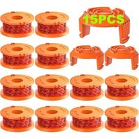 Lot de 15 bobines de fil de coupe-bordures Worx (WA0010), recharges de fil de coupe de 0,065 pouce pour Worx, compatibles avec les coupe-bordures Worx (lot de 12, 3 bouchons de coupe)