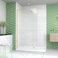 Box Doccia Walk In 70x200 cm Parete Fissa Vetro 8 mm Trasparente Anticalcare Oro Spazzolato Barra Piatta Stabilizzatrice 90 cm