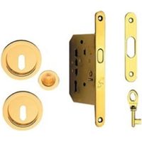 kit pour porte coulissante niche serrure ronde 50 mm or poli