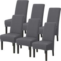 Lot de 6 housses de chaise extensibles en polyester gris foncé – Dossier haut 55-70 cm – Lavables en machine – Protection contre les taches