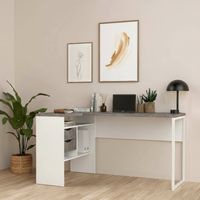 Dmora - Escritorio Patience, Escritorio multiusos, Mesa de oficina para PC, El plan de trabajo, 145x81 h77 cm, Blanco y Gris