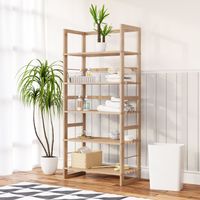Casaria – Étagère de rangement 5 niveaux en bois lasuré 136 x 58 x 27 cm – Support cuisine ou salle de bain – Construction robuste avec traverses