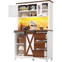Hochschrank Küche mit 1 Schiebetür aus Glas, 1 Schublade, Verstellbaren Einlegeböden und LED, 104x40x180 cm, Weiß