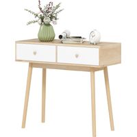 Mesa consola 2 tiroirs design moderne roble et blanc 86x35x75 cm