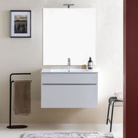 Meuble De Salle De Bain Suspendu 80Cm Avec Lavabo Et Miroir 80X110 Sole