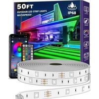 15 m langer, wasserdichter LED-Streifen für den Außenbereich mit Fernbedienung und Bluetooth-App, Musiksynchronisation, für Balkon, Dachterrasse, Garten und Pool