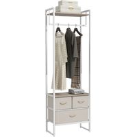 Portant à vêtements, porte-manteau d'entrée avec 3 tiroirs en tissu et une étagère de rangement, 58,5 x 30 x 178 cm, naturel