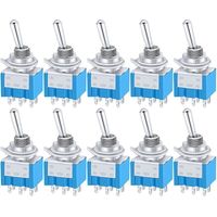 10 pezzi Mini interruttore a levetta ON/OFF/ON 6 terminali 3 posizioni DPDT Interruttore a bilanciere in metallo AC 125V 6A per auto camion barca MTS-203