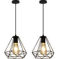 Lampada a Sospensione, Vintage Lampadario da Soffitto in Metallo, Ø20cm Diamante Paralume con E27 Base per Soggiorno Camera da Letto a Isola Cucina Nero 2 Pezzi