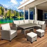 BRAST Gartenmöbel Set Hacienda Braun/Beige bis zu 10 Personen inkl. Kissen & Abdeckung TÜV geprüft Outdoor Loungemöbel Sitzgruppe Essgruppe Garnitur