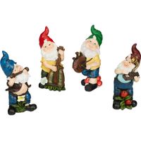 Relaxdays – Lot de 4 nains de jardin musiciens – Résistants aux intempéries et au gel – Figurines en polyrésine multicolores – Décoration extérieure